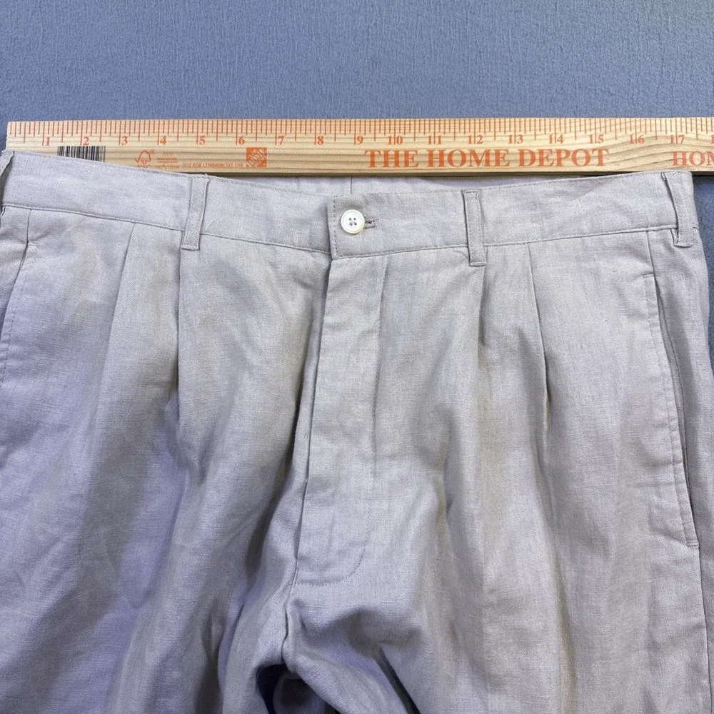 Alan Flusser PANTS MENS 36X32 Linen  Rayon BLEND Khaki Dress  BEIGE